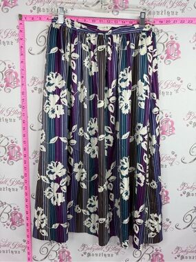 Evan Picone skirt vintage Purple Teal Cream Striped Floral Midi Skirt